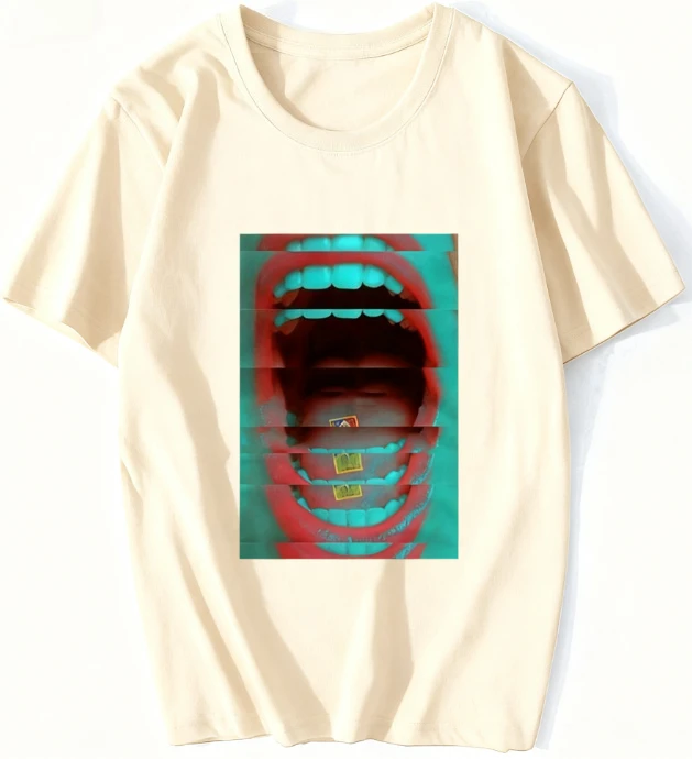 الرجال Lsd الشفاه حمض Mdma Xtc تريبي مخدر Vaporwave ضائع الشباب أحد عشر كالي باريس القطن تي شيرت الهيب هوب تيز القمم