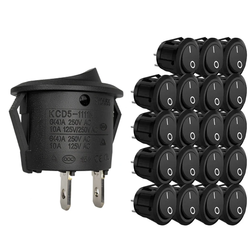 5/10/20pcs Rocker Switch ON/Off SPST 2Pin Latching Toggle Switch Snap Round with Pre-Wired 6A/250V 10A/125V AC for Boat, Car
