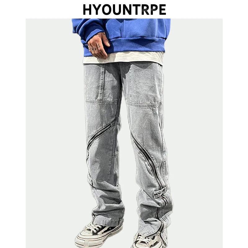 

Fashion Denim Straight Pants Hip Hop Jeans with Zipper Streetwear Trousers New Summer Casual Joggers Men Designer Jeans for Men