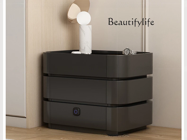 Black Italian Bedside Table Design Sense Bedside Cabinet Light Integrated Mini Small Size Chest of Drawers with Lock