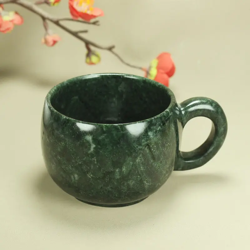 

Natural Green Jade Tea Cup Stone Mug Genuine Tibetan Medicine King Stone Magnetic Jade Mugs Coffee Milk Glass Health Teaware
