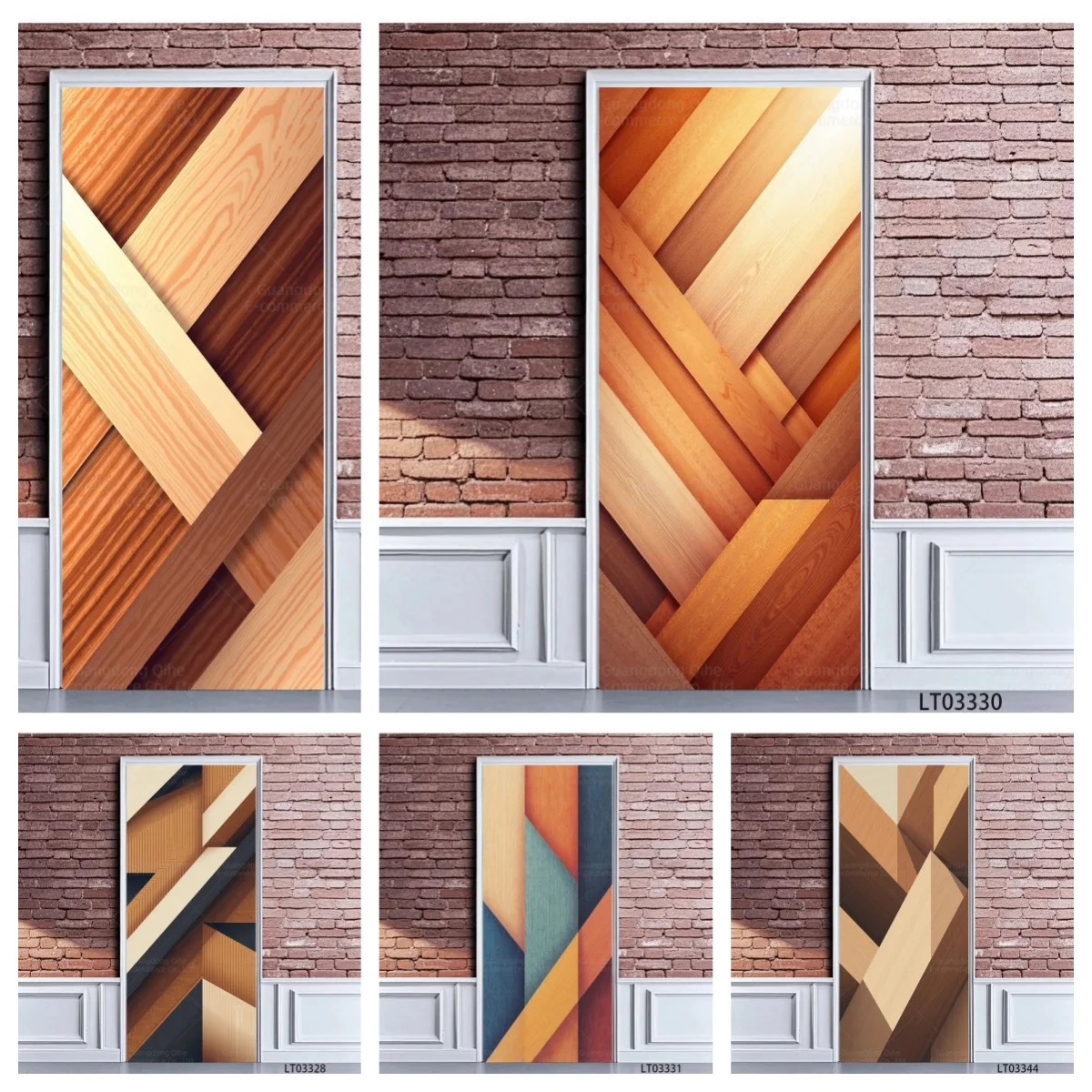 

Colorful Geometric Wood Door Sticker - Mixed Tone Wooden Pattern Decorative Decal for Interior Door Art Mural Decals