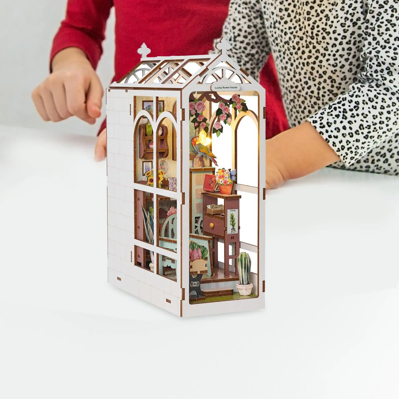 DIY Bookend Kits Garden House with Light Decorative for Home Book Office