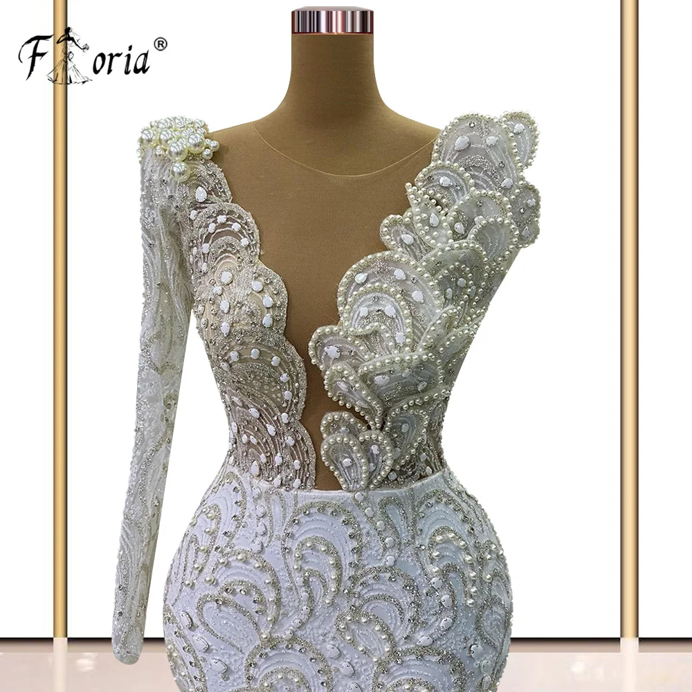 Elegant Dubai Pearls Mermaid Formal Evening Dresses Beads 3D Appliques Party Gowns Arabic Woman Prom Dress 2023 Robe De Soiree