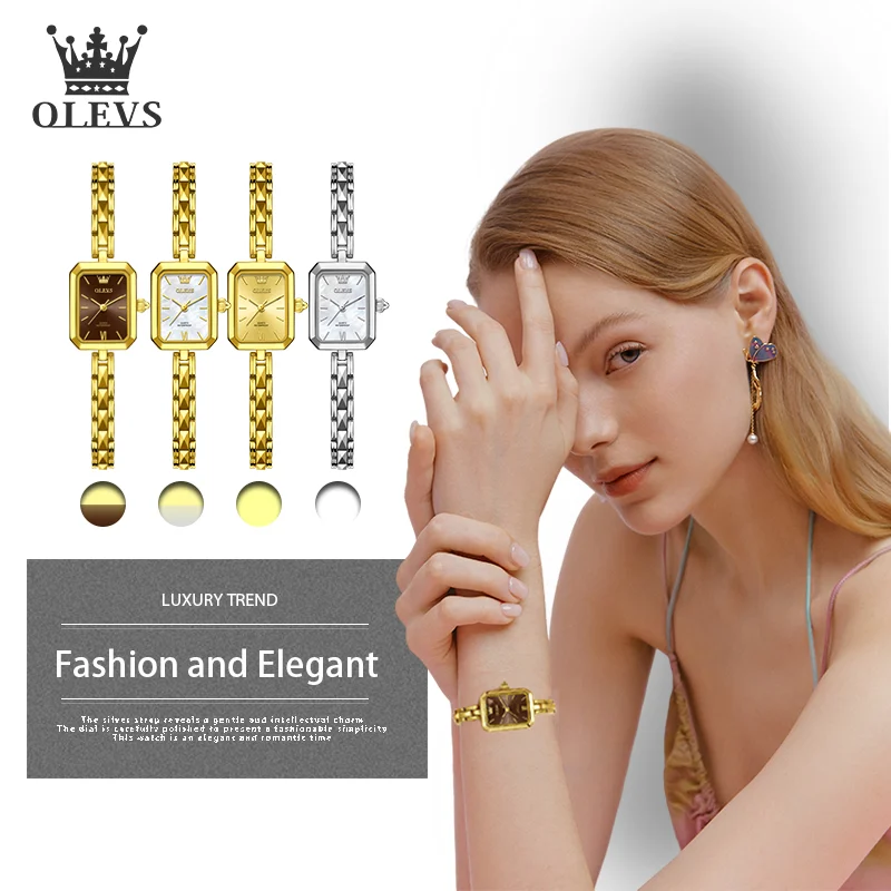 OLEVS 3691 Fashion Versatile Women Watches Gold Waterproof Square Dial Quartz Watch for Lady Stainless Steel Genuine Wristwatch