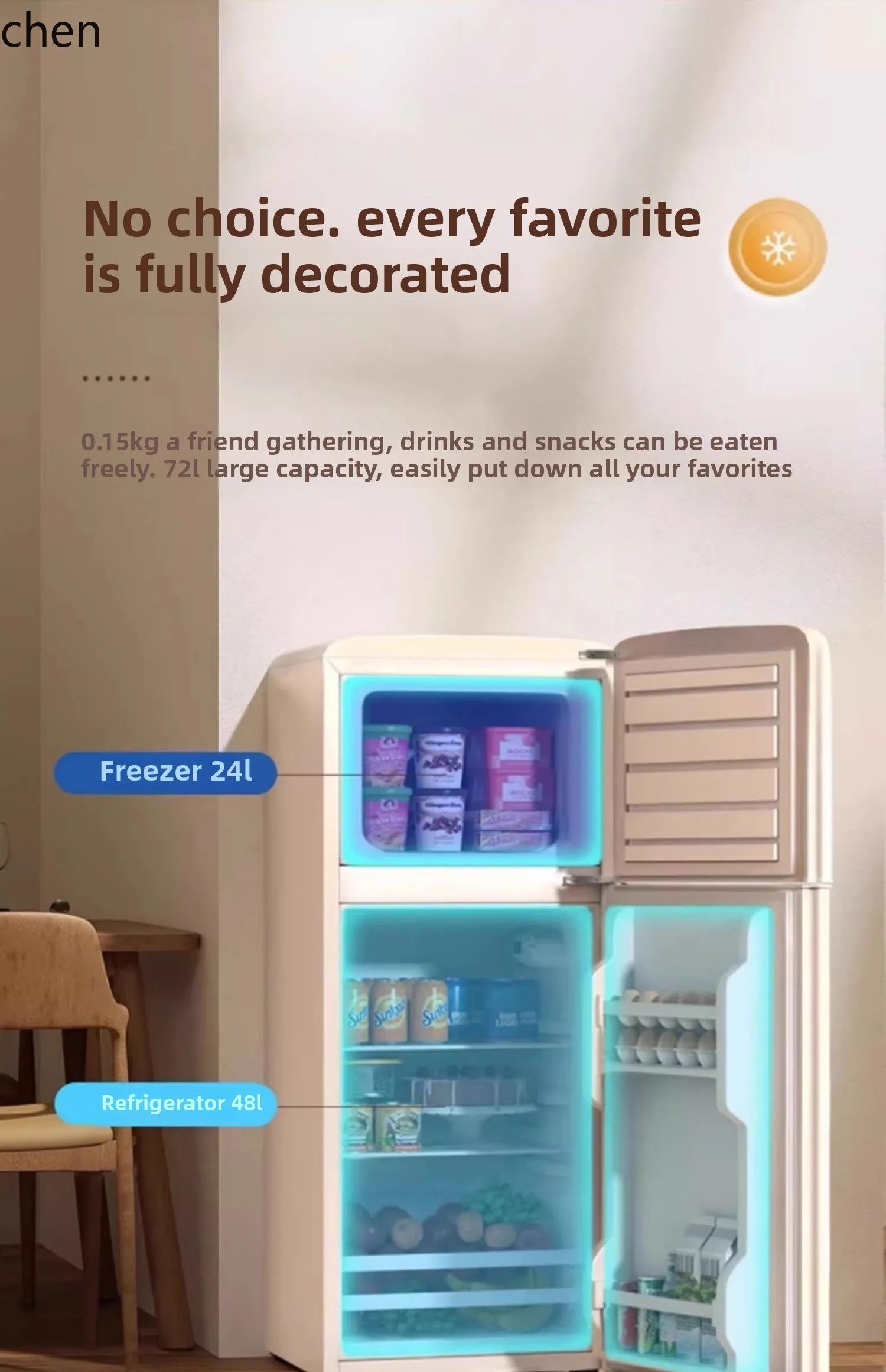 ZML refrigerator retro home mini small refrigerator refrigerated frozen kitchen dormitory office