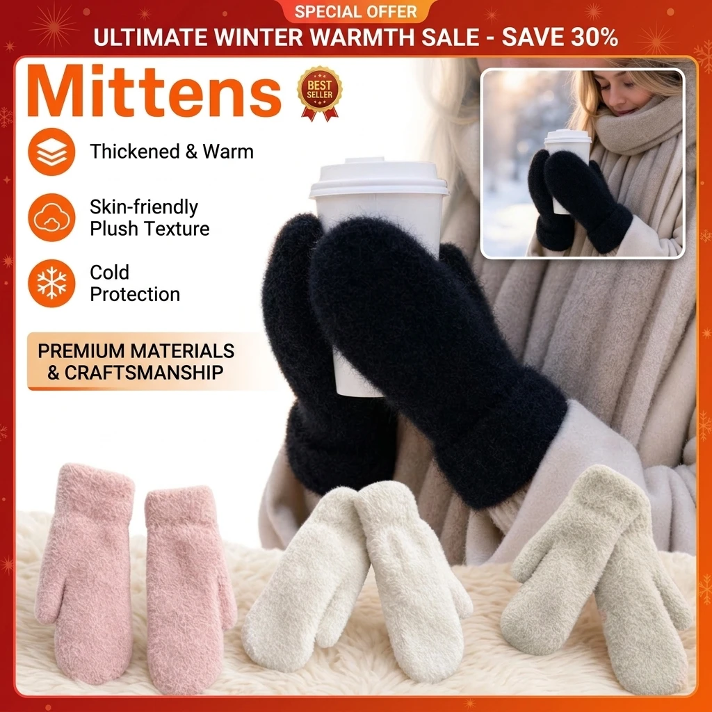 Women Cute Lovely Sweety Soft Solid Plush Fluffy Winter Keep Warm Gloves Cold Protection Windproof Thickened Mittens