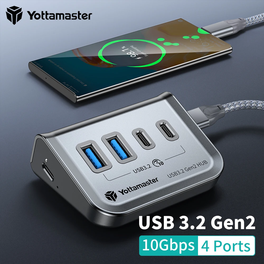 Yottamaster 4 Port Docking Station USB Hub Adapter To USB 3.2 Gen2 Type-C with 10Gbps 4KHDMI Reader Slot Desktop Portability Hub