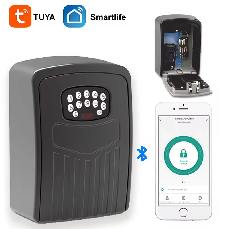 

TUYA Fingerprint or Password Safe Key Box Bluetooth Storage Lock Box Smart Life App Wall Mount Security Anti-theft Lockbox