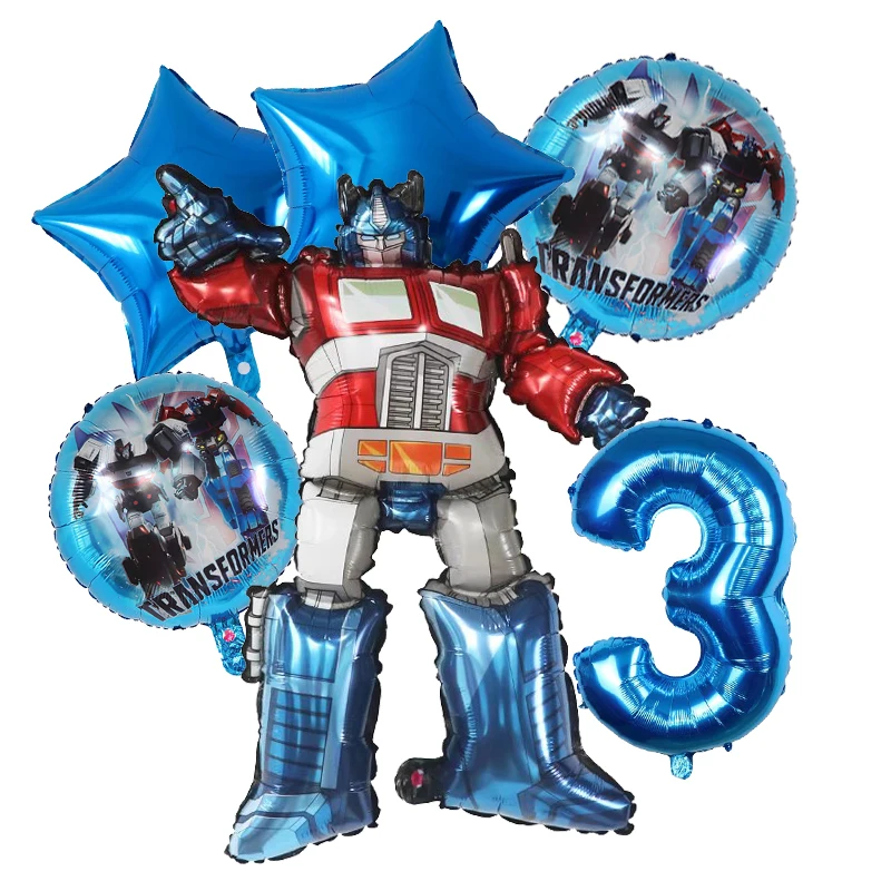 6pcs Transformation Bumblebee Optimus Prime Theme Birthday Party Decorations Aluminum Film Digital Balloon Baby Shower Boy Gift