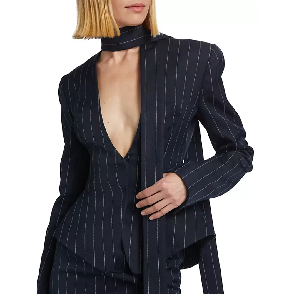TWOTWINSTYLE Slimming Temperament Blazers for Women Lapel Long Sleeve Patchwork Striped Tunic Fashion Coats Female Clothing New