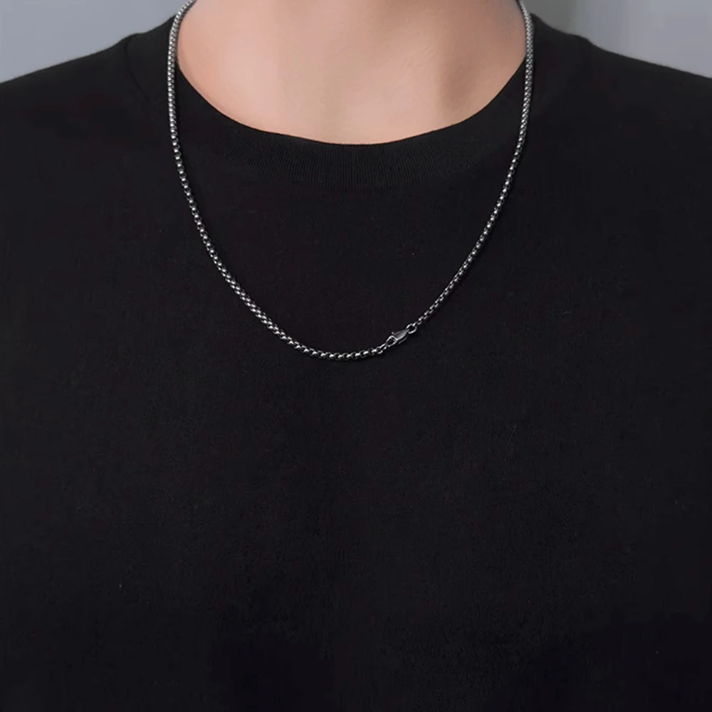 New Pure Titanium Box Chain Bracelet Necklace for Men Women Blue Gray Anti-Allergy Skin Friendly Square Rolo Chain Bracelets