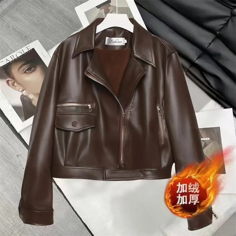 Giacca in pelle americana Donna Autunno inverno2025 Nuove esplosioni Cappotto Design Sense Capispalla con cerniera Breve tuta da motociclista da donna