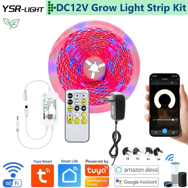 

Tuya WiFi DC12V Led Grow Light Strip Smart Dimmer 5M Kit 5050 Гибкая фитолампа для теплицы Гидропоника Tuya APP для Alexa Google