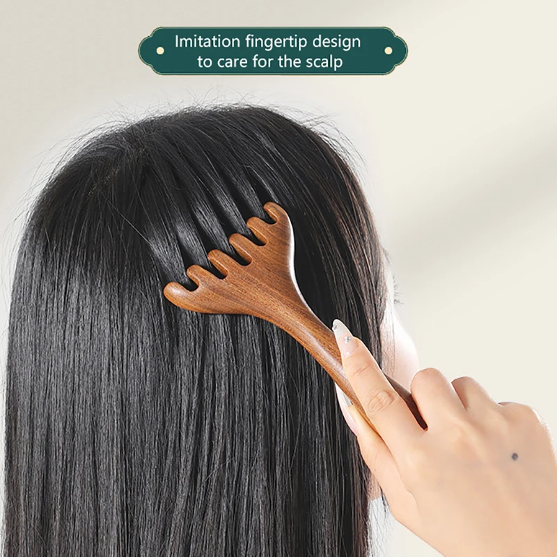 

1PC Natural Golden Sandalwood Five-Claw Scalp Massager Gua Sha Tool Back Scratcher Spa Handheld Meridian Massage Comb Hair Care