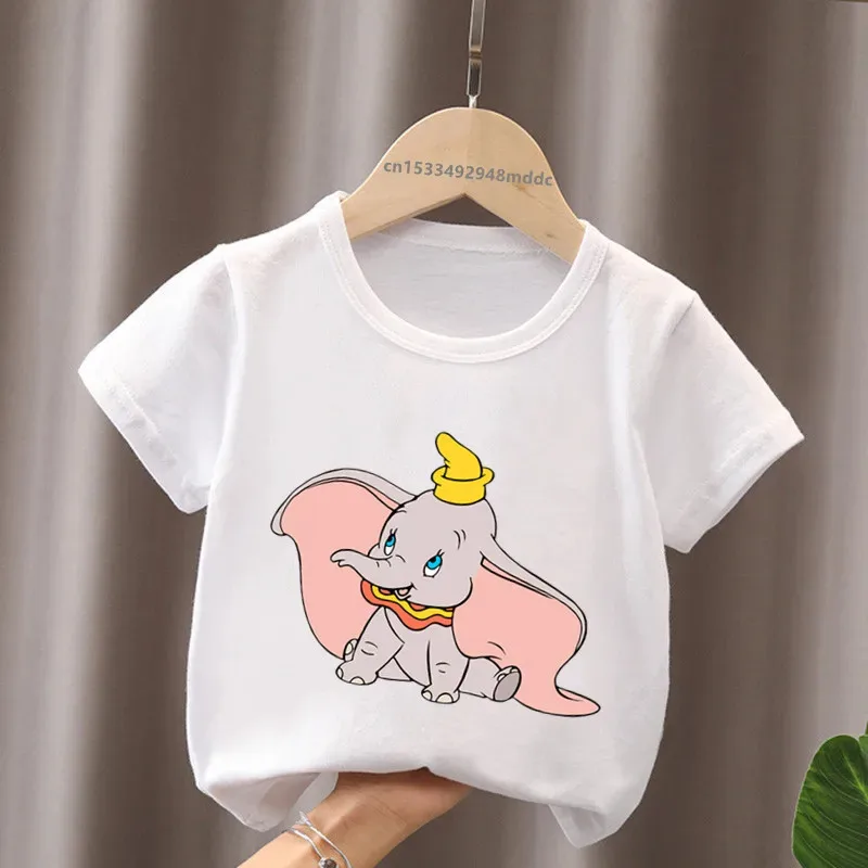 2025年11月ホットセール-ダンボ-可愛いゾウ柄プリント-漫画風-面白いキッズtシャツ-女の子服-ベビー男の子半袖tシャツ-夏-子供服