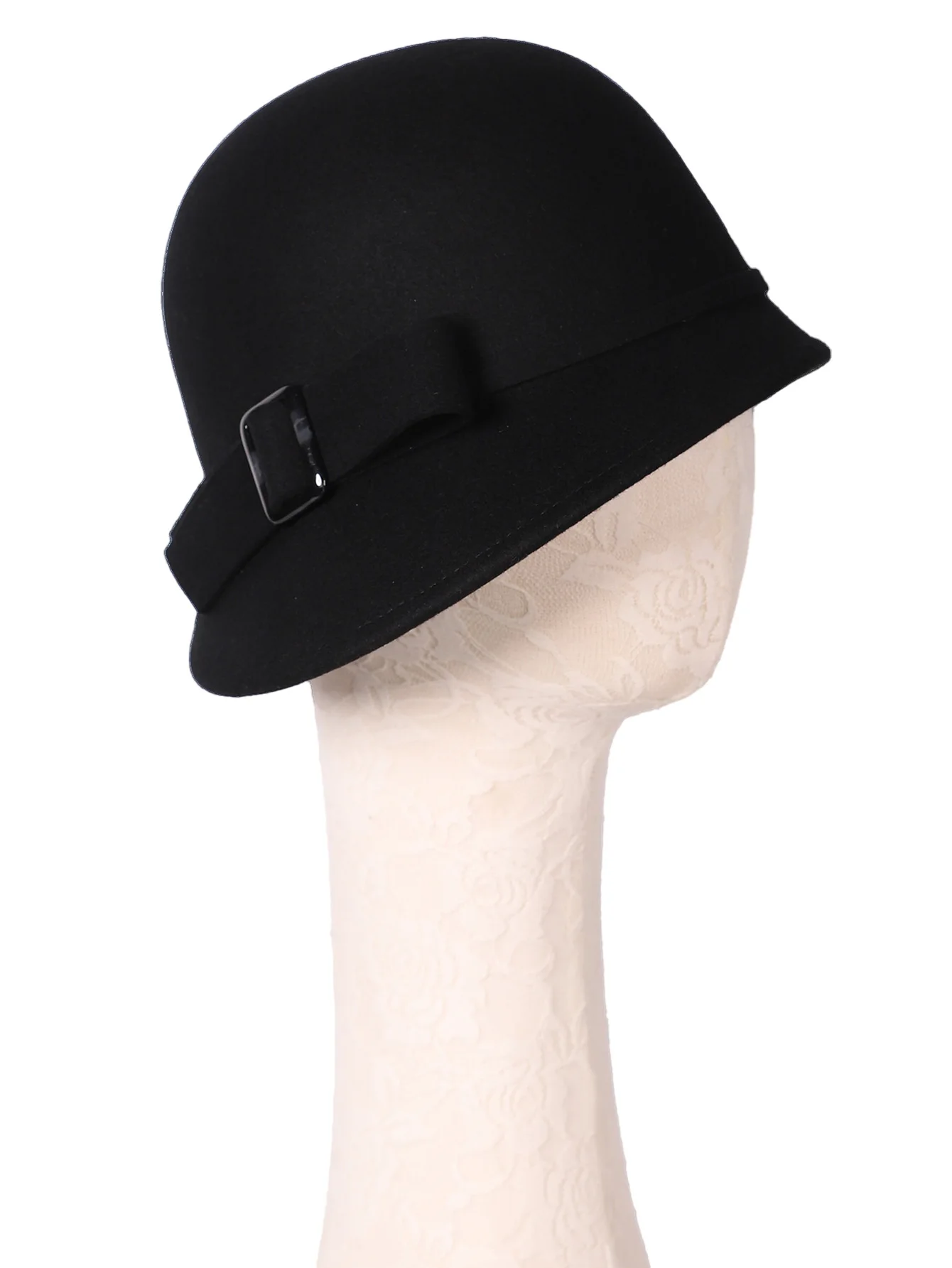 FS Damen-Eimerhut aus schwarzem Wollfilz, Cloche, britischer Top-Eimerhut mit Schleife, breiter Krempe, Bowler-Fedoras, Damen, gelbe Floppy-Derby-Hüte – Detail 6