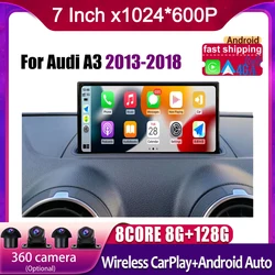 7 Inch Car Accessories Multimedia Auto Carplay Monitors Audio Video Radio Player For Audi A3 2013-2018 Android 14 Touch Screen