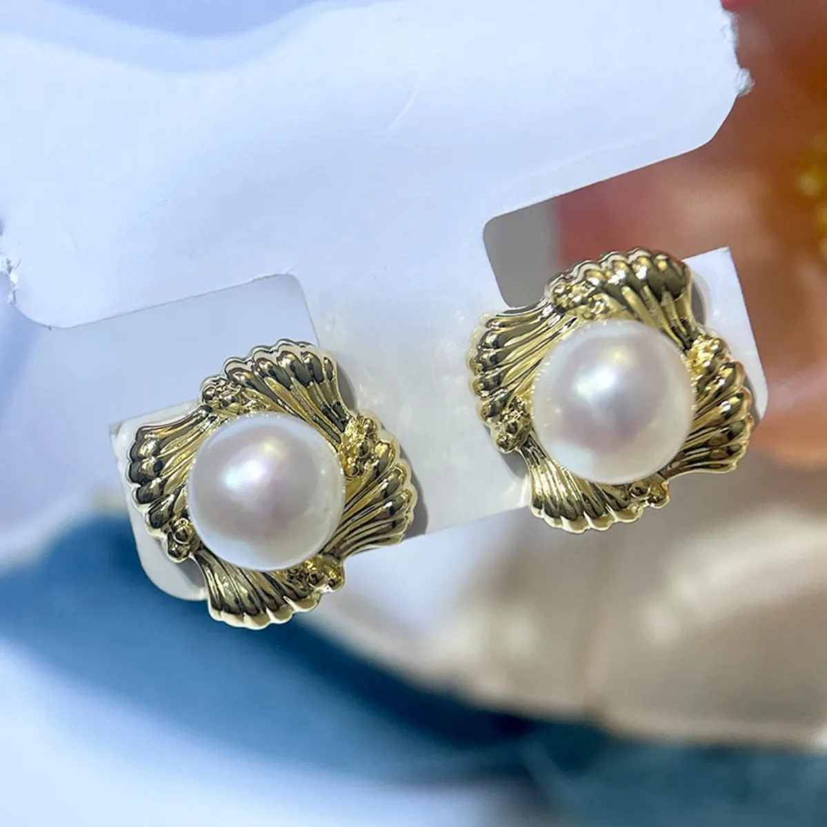 Fine Craft Women Brass Gold Plated Engraved Pattern Blank Setting Handmade Findings For DIY Pearl S925 Silver Needle Stud Earrin