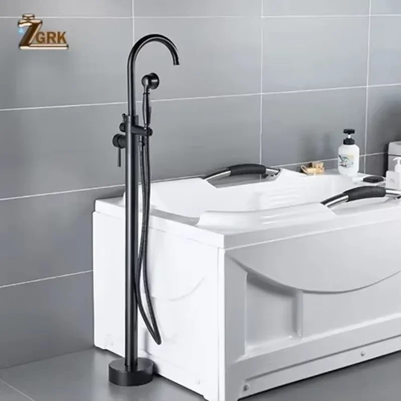 ZGRK Antique Brass Bathtub Faucet Floor Mounted Swive Spout Tub Mixer Tap with Handshower Handheld Bath Shower Mixer Water Set