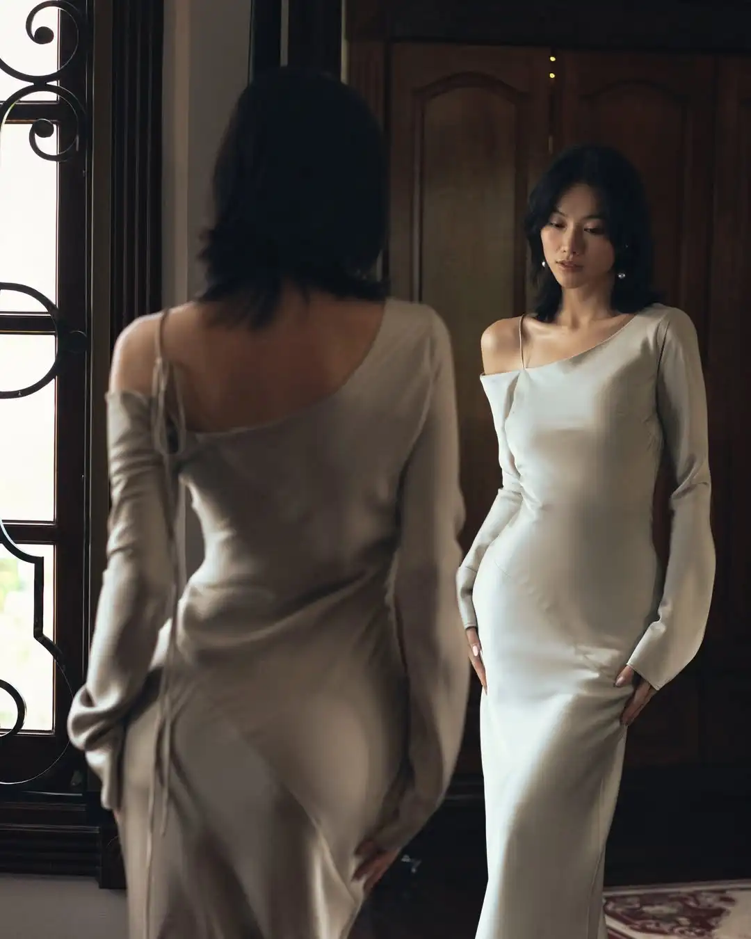 MODX Modern Slanted collar Mermaid Wedding Dresses Long Sleeve Soft Stain Smooth Bridal Gown Floor-Length Robe De Mariée 2025