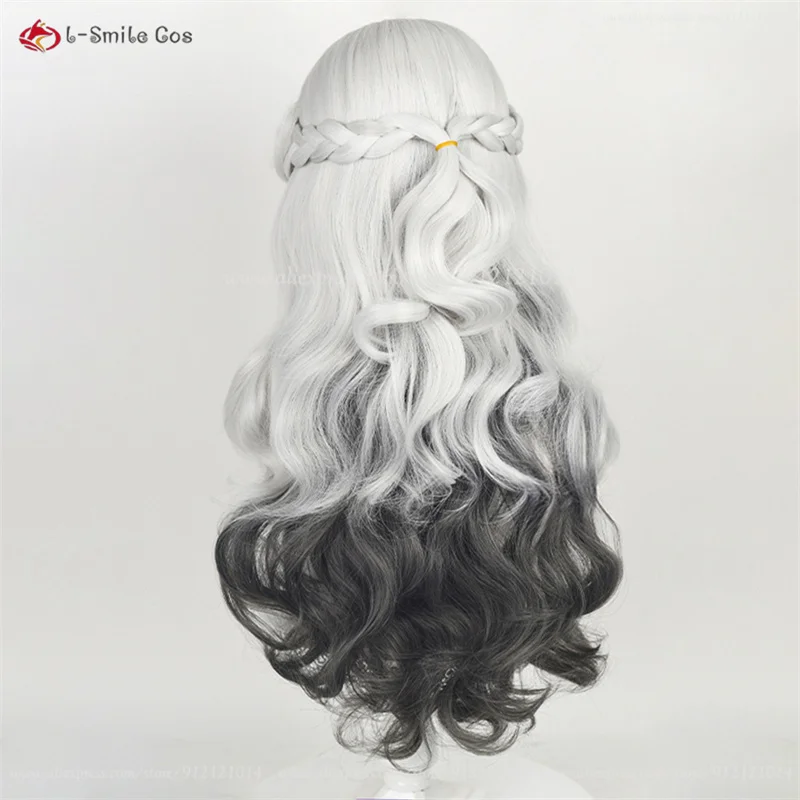 Game  Cos Ada Mesmer Cosplay Wig  66cm Gray Gradient Black Curly Women Anime Wig Heat Resistant Synthetic Hair+Wig Cap