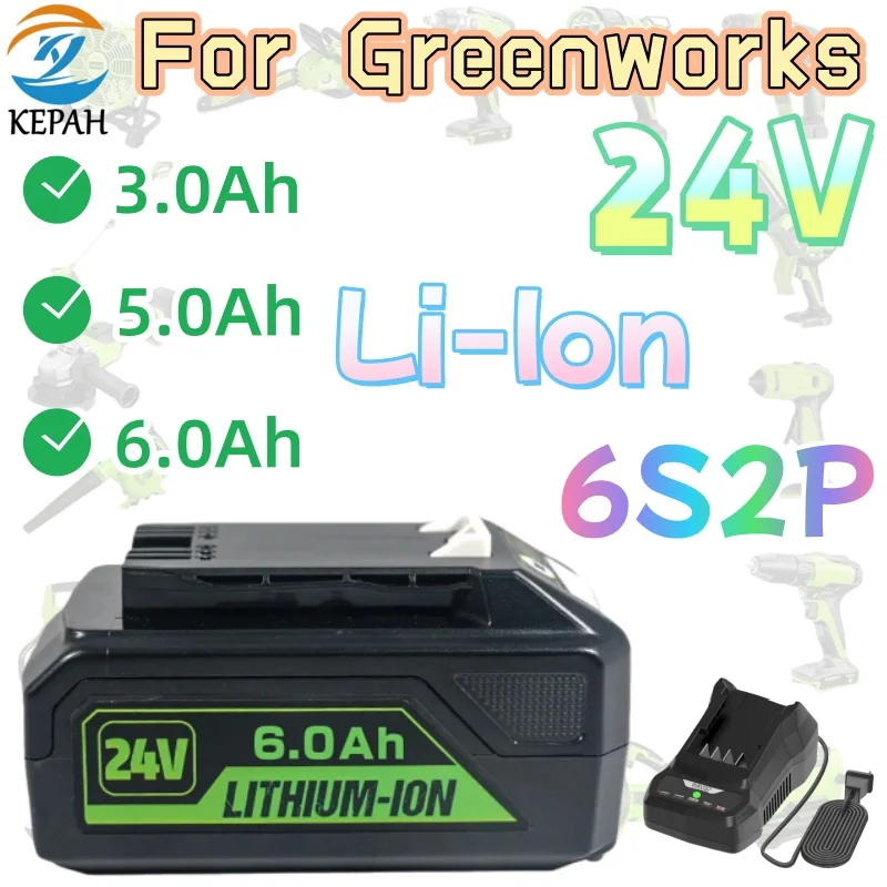 

24V 6000mAh Li-ion Replacement Rechargeable Battery for Greenworks 24V 48V Power Tool 29842 29852 29322 20362 MO24B410 MO48L4211