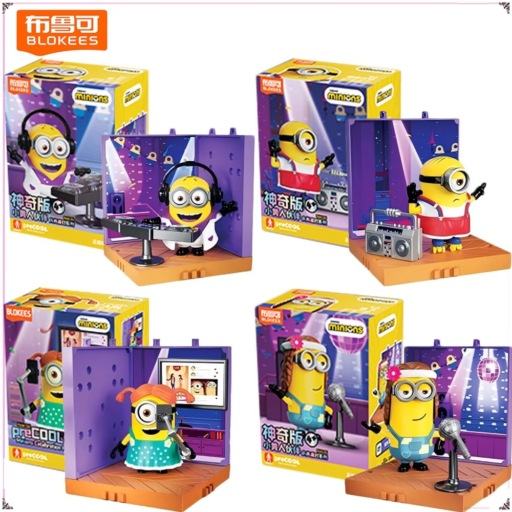 

Original Blokees Minions Action Figure Celebration Party Series Assemble Model Toys Desktop Ornament Christmas Gifts for Kids