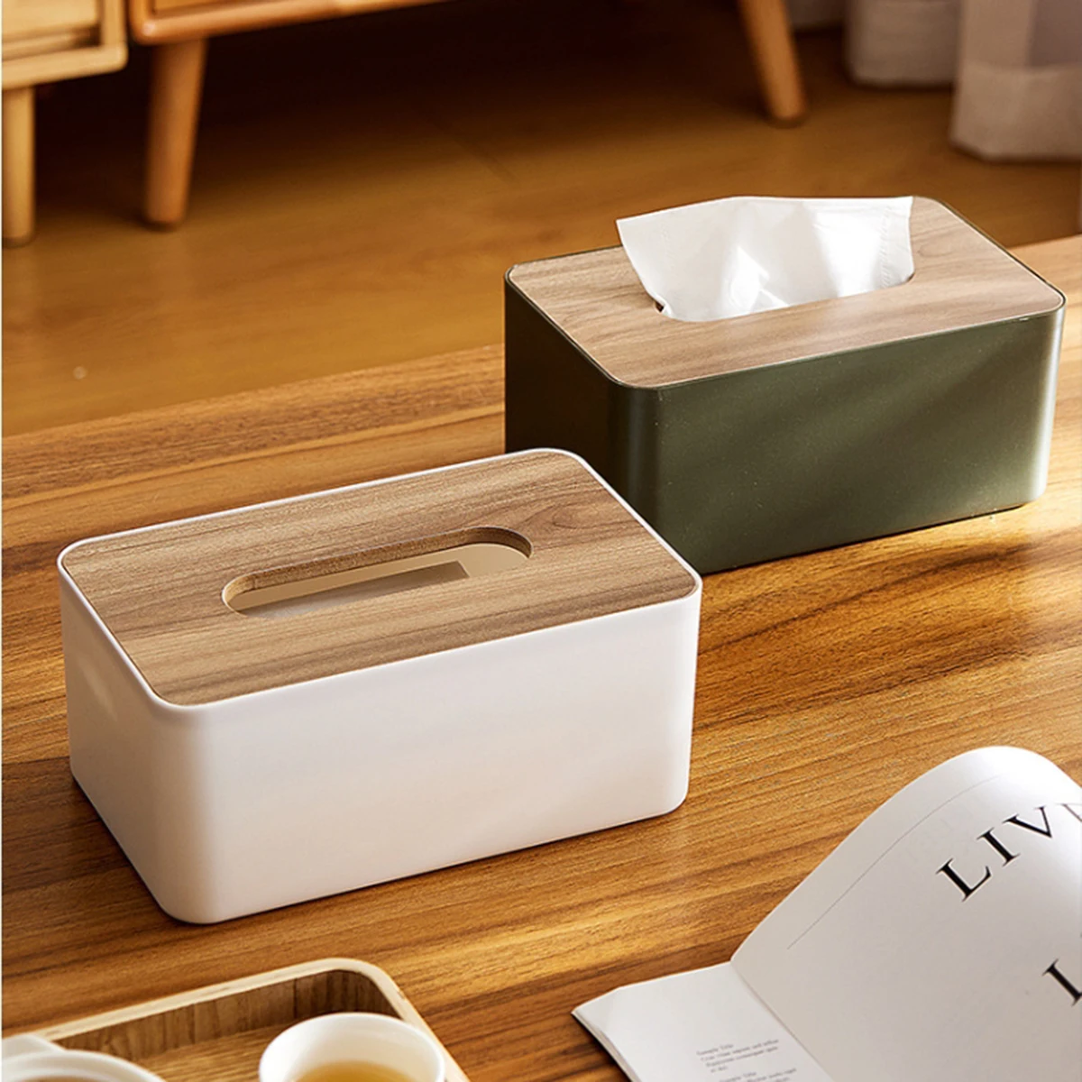 Tissue Box Napkin Holder Case Paper Box Container Bamboo Cover Solid Wood Hotel Storage Box Home Table Decoration