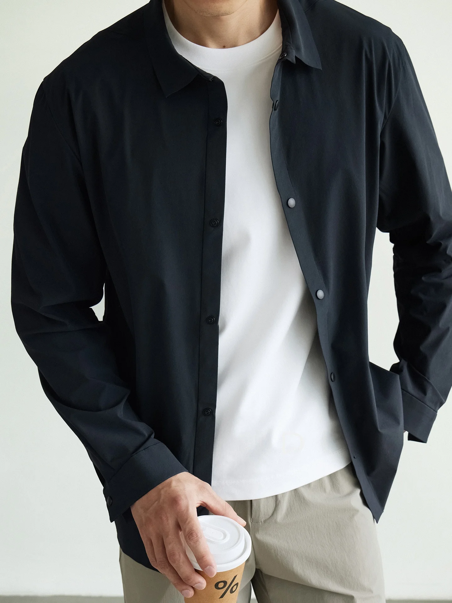 Casual Commute Style Waterproof Stand Collar Men's Shirt Quick Dry Anti-Wrinkle Business Shirt Nylon Fabric Breathable Shirt
