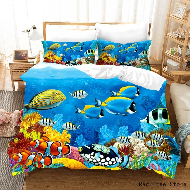 

3D Ocean Fish Bedding Set Duvet Cover Sea Animal Bed Linen Kids Boys Home Textile Bedclothes Swimming Fish Twin Full Size Set