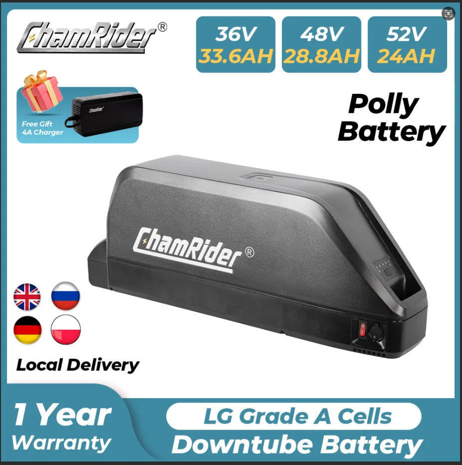 Chamrider Polly 48V 30AH Ebike Battery Downtube 52V Electric Battery BMS Original 21700 Lithium lon Battery 1000W 18650 Cell
