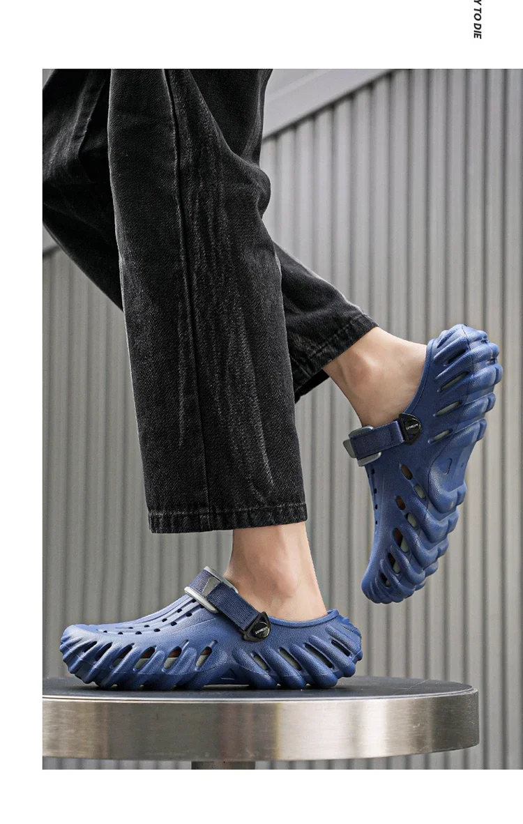 Marken-Herren-Slipper – Weiche und bequeme perforierte Outdoor-Schuhe, wasserdicht, höhenerhöhend, coole EVA-Fahrschuhe – Detail 15