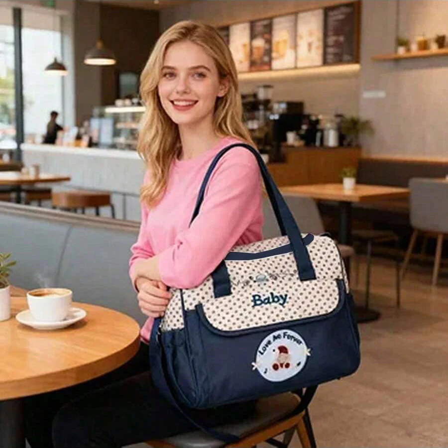 Fashionable printed cartoon multifunctional one shoulder mommy bag Portable lightweight diagonal diaper bag