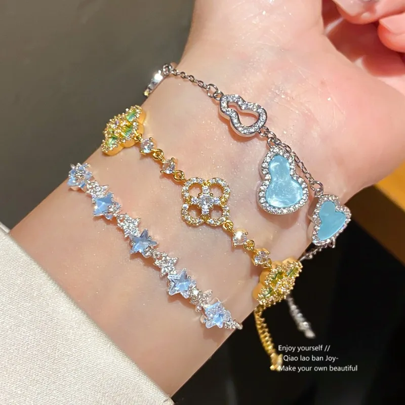 2026 Cute Gourd Heart Star  Bracelet Multilayer Rhinestone  Chain Silver Gold Plated Stackable Women Daily Hand Jewelry