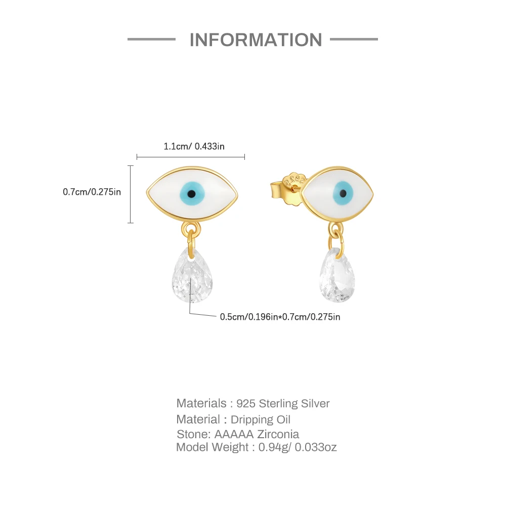 CANNER Drip Oil Devil'S Eye Stud Earrings S925 Silver Fashion Single Zircon Pendant Earrings Women'S Jewelry Personality Niche