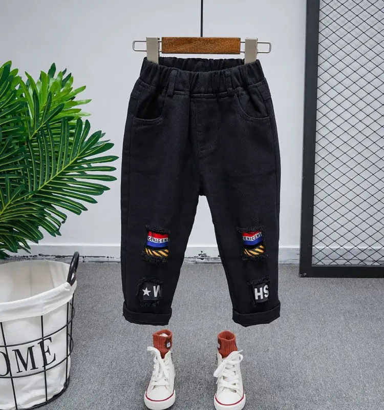 

90-140cm Kids Boys' Jeans Spring/Autumn New Style Trouser Children's Punched Loose Casual Pants