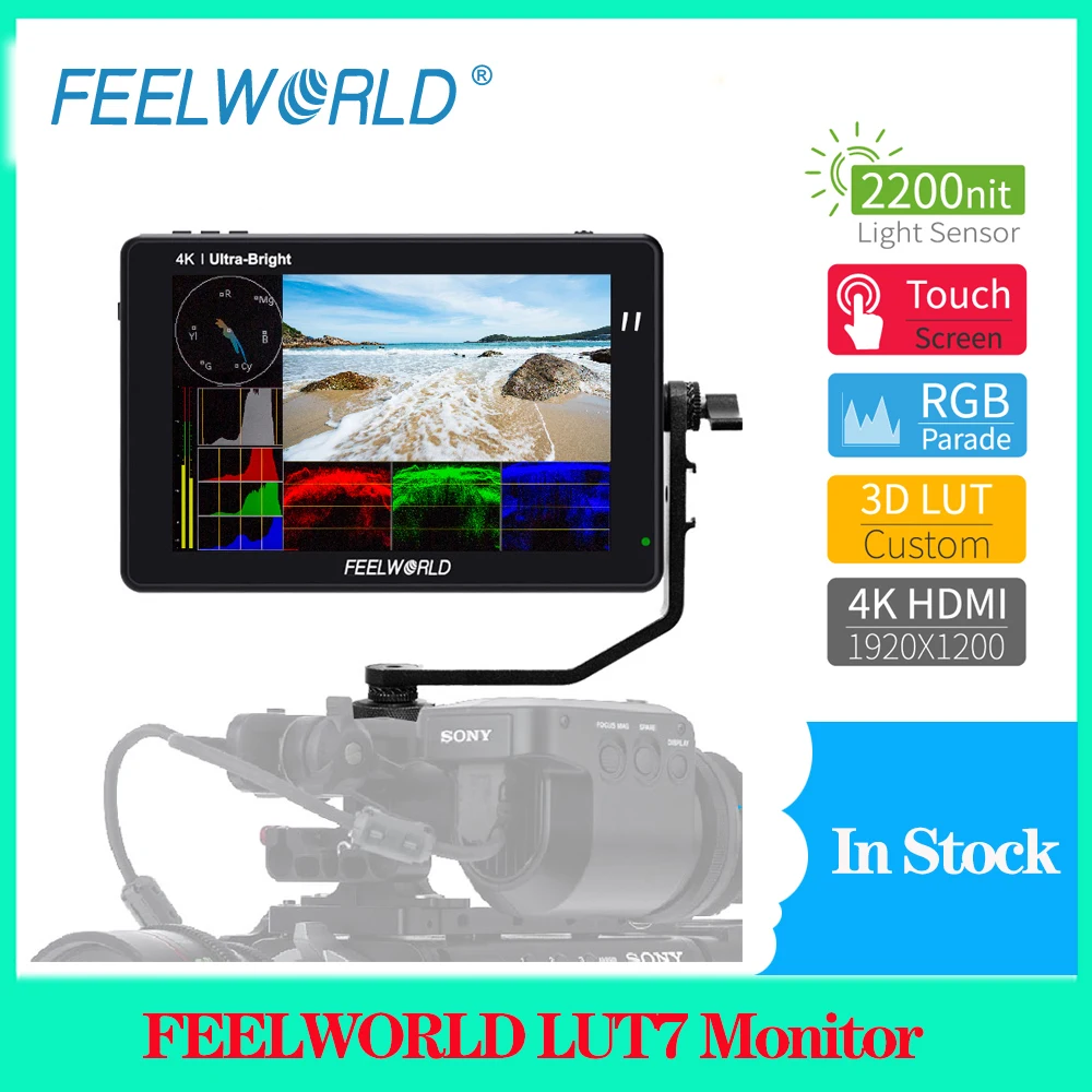 

FEELWORLD LUT7 Monitor 4K 7 Inch on Camera DSLR Field Monitor 3D LUT Touch Screen IPS FHD 1920x1200 Video Cameras