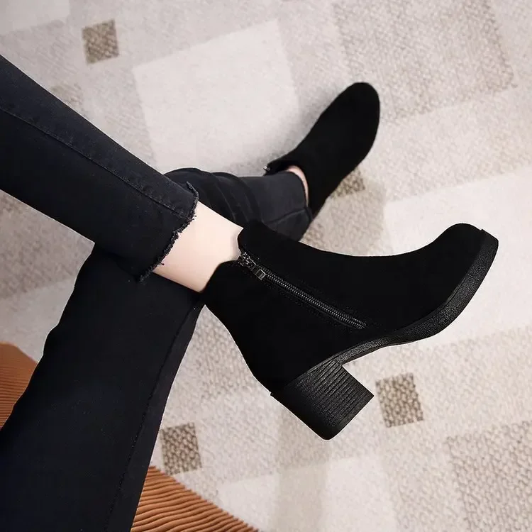 Women Platform Boots Women\'s Ankle Boots Autumn Fashion Elegant Faux Suede Elegant Concise Solid Colors High Heel Ankle Boots