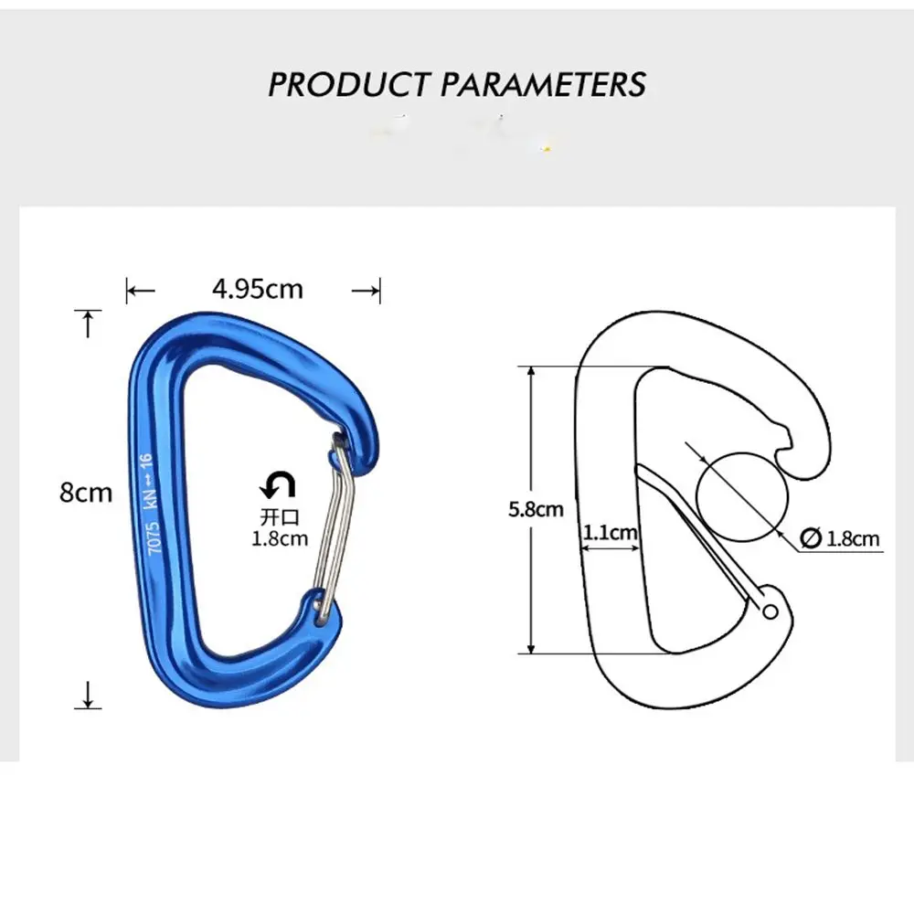 Clé de mousqueton en fil d\'aluminium, durable 16KN D, clip à ressort de porte, sac à dos de verrouillage, hamac, camping, randonnée, escalade,