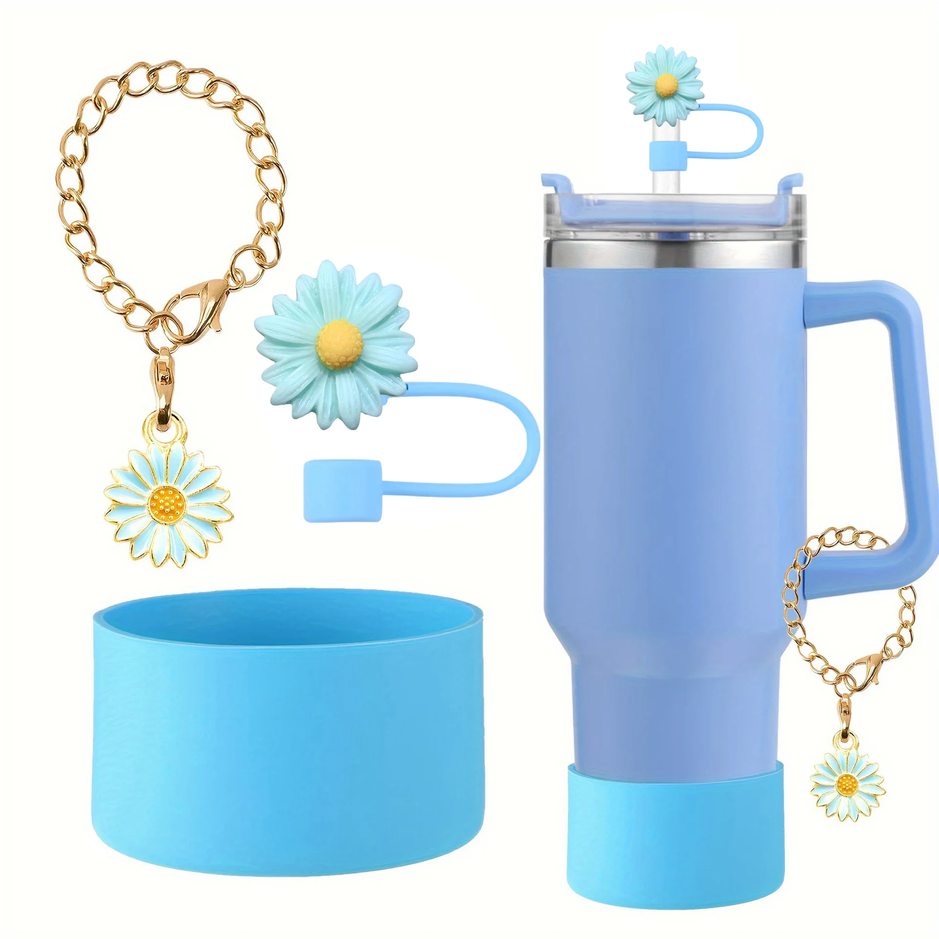 3pcs Tumbler Cup Accessories Set for 30oz 40oz Stanley Cup Including Sunflower Straw Cover Topper, Keychain Charm and Boot
