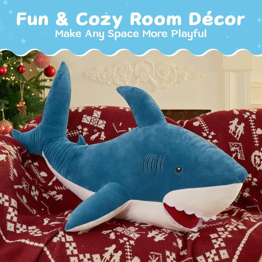 39 Zoll riesiges blaues gefülltes Hai-Plüschtier für und Freundin, weiches Kissen, Geschenk mit niedlichem Design