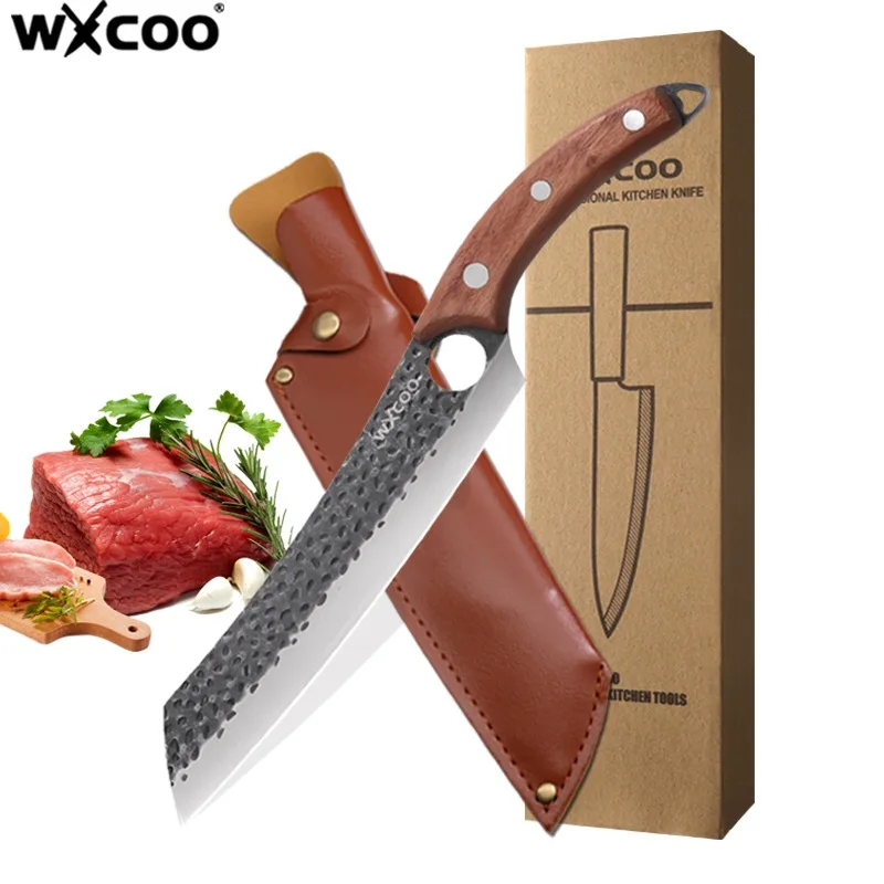 WXCOO Metzgermesser aus Edelstahl mit hohem Kohlenstoffgehalt, multifunktionales Ausbeinmesser für Obst, Fleisch, Hackmesser, Küchenmesser, Kochwerkzeug