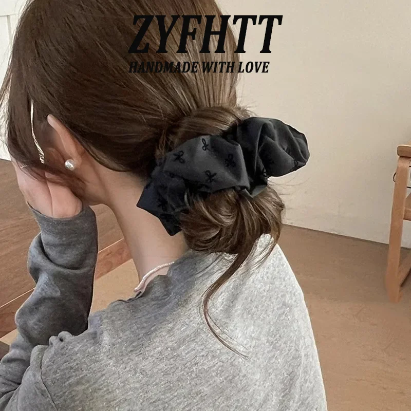1/6pcs ZYFHTT Black Gray Bow Polka Dot Cloth Hair Ring for Women Elegant Hair Ties Fashion Girls's Scrunchie Hair Accessories