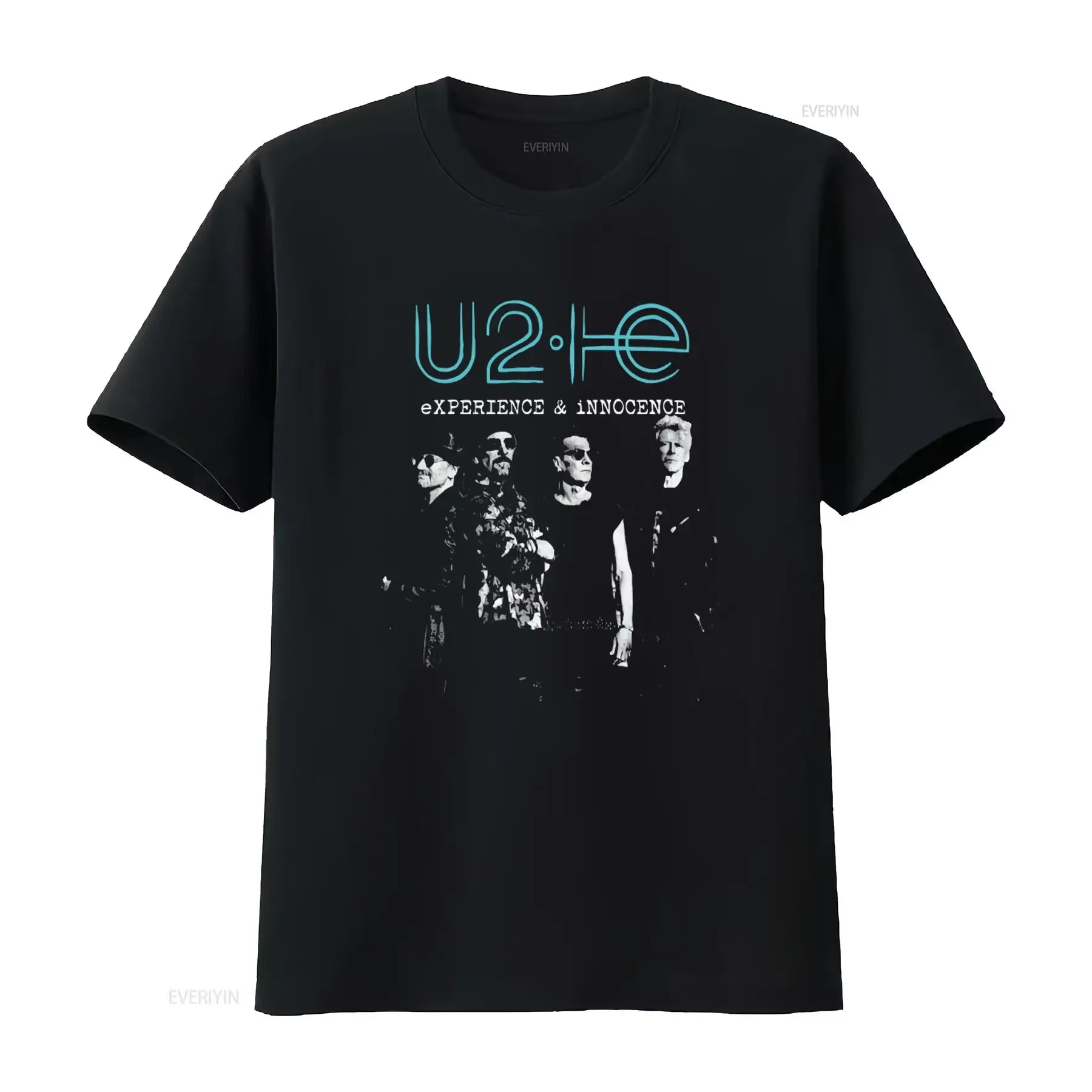 Camiseta Masculina U2 Pequena Preta Experience Innocence Tour 2018 Dupla Face Vintage Lavada Versátil Casual Elástica