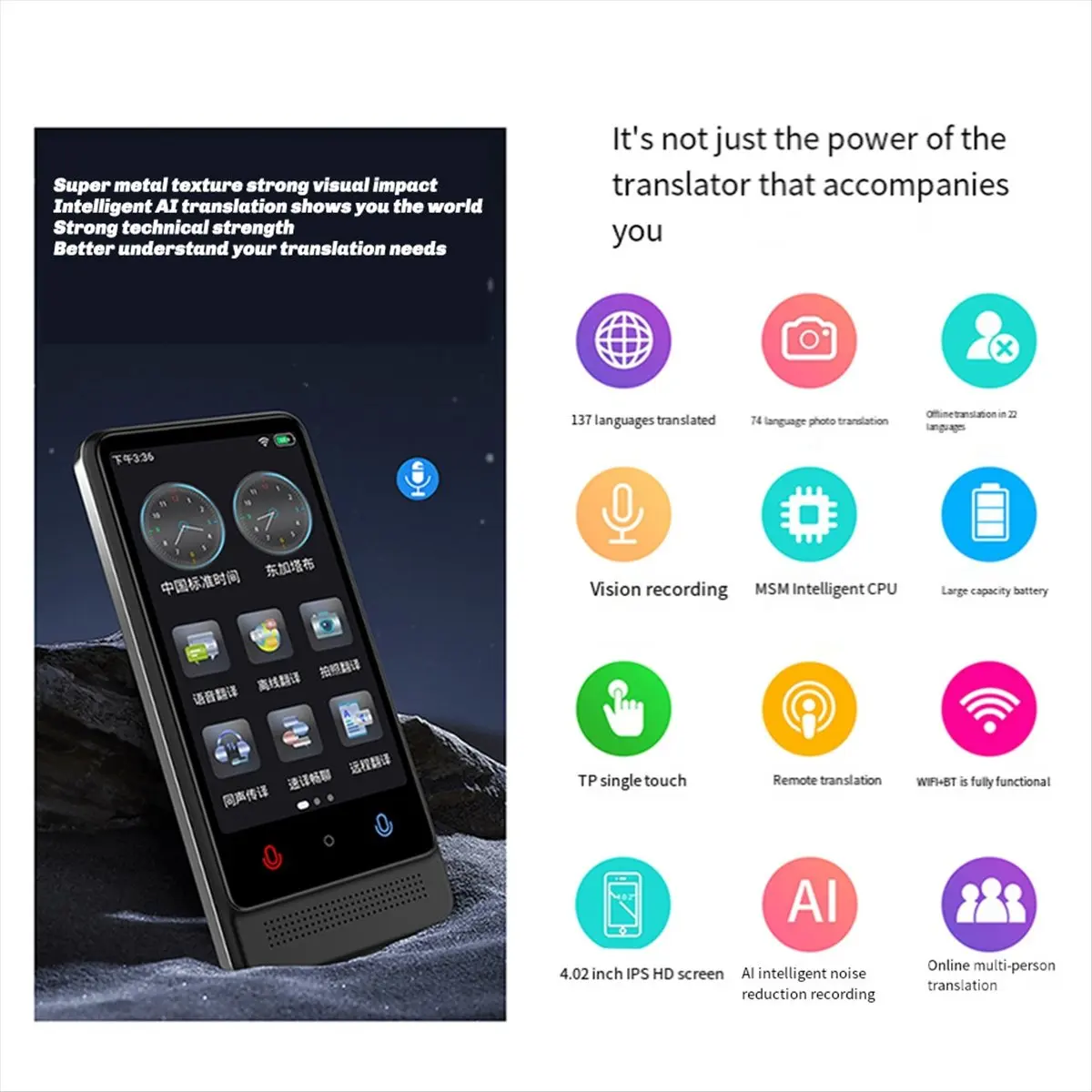 Dynamic Portable M12 Translator 137 Languages Real-Time Voice & Photo Translation