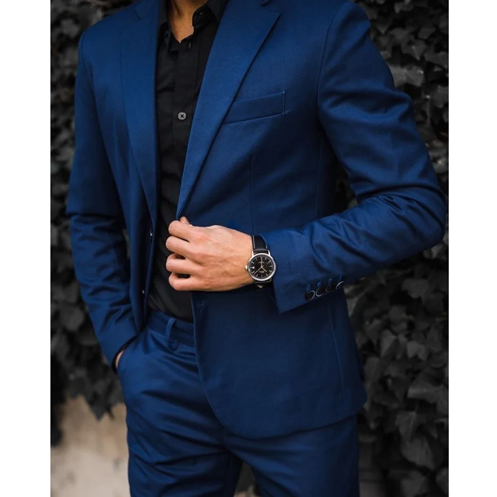 

New Style Blue Wedding Suits Groom Tuxedos Business Men Suit 2 Pieces Jacket Pants Prom Dinner Male Clothing