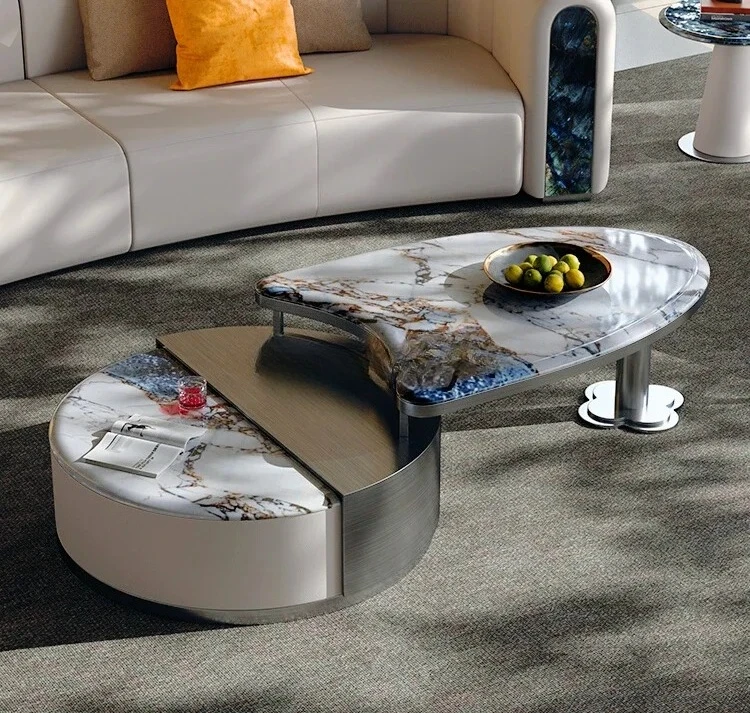 

Minimalist natural marble multi-functional rotating storage modern light luxury coffee table