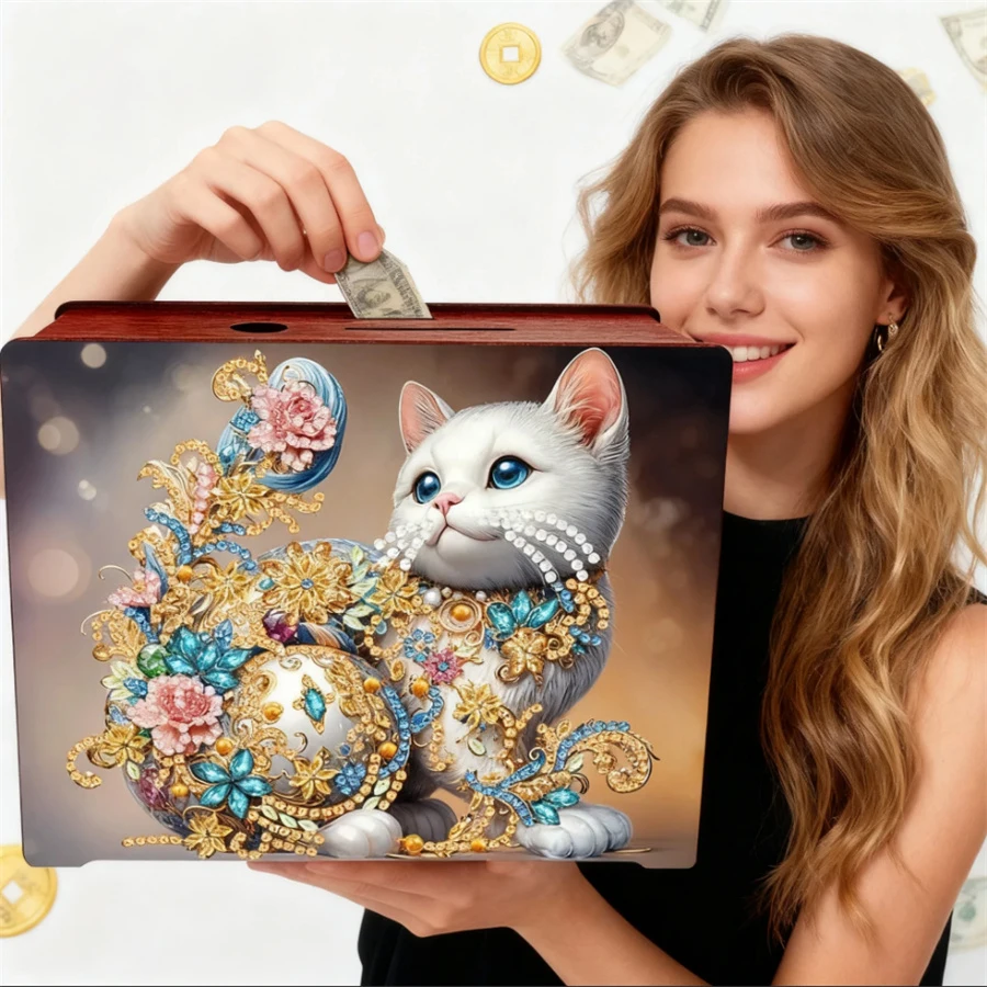 

2026 Diamond Painting Money Box Cat Diamond Painting Money Saving Box Table Top DIY Money Storage Box Diamond Art Decors
