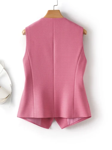 Imagen 2 del producto Chaleco de traje sin mangas a la moda para mujer en primavera y otoño, Top corto con cuello en V y un solo pecho en capas con chaleco elegante para mujer en el lugar de trabajo